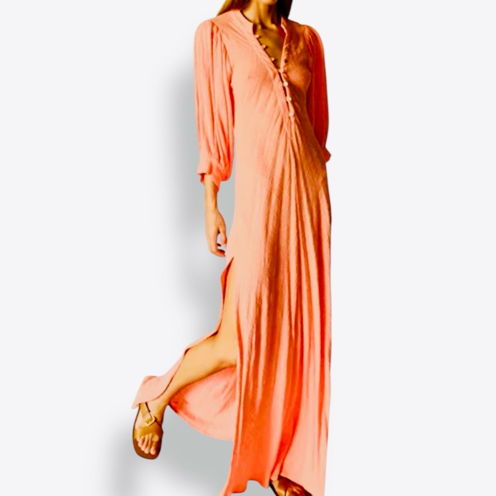 JEN’S PIRATE BOOTY Flowy Coral Maxi Dress w Long Sleeves